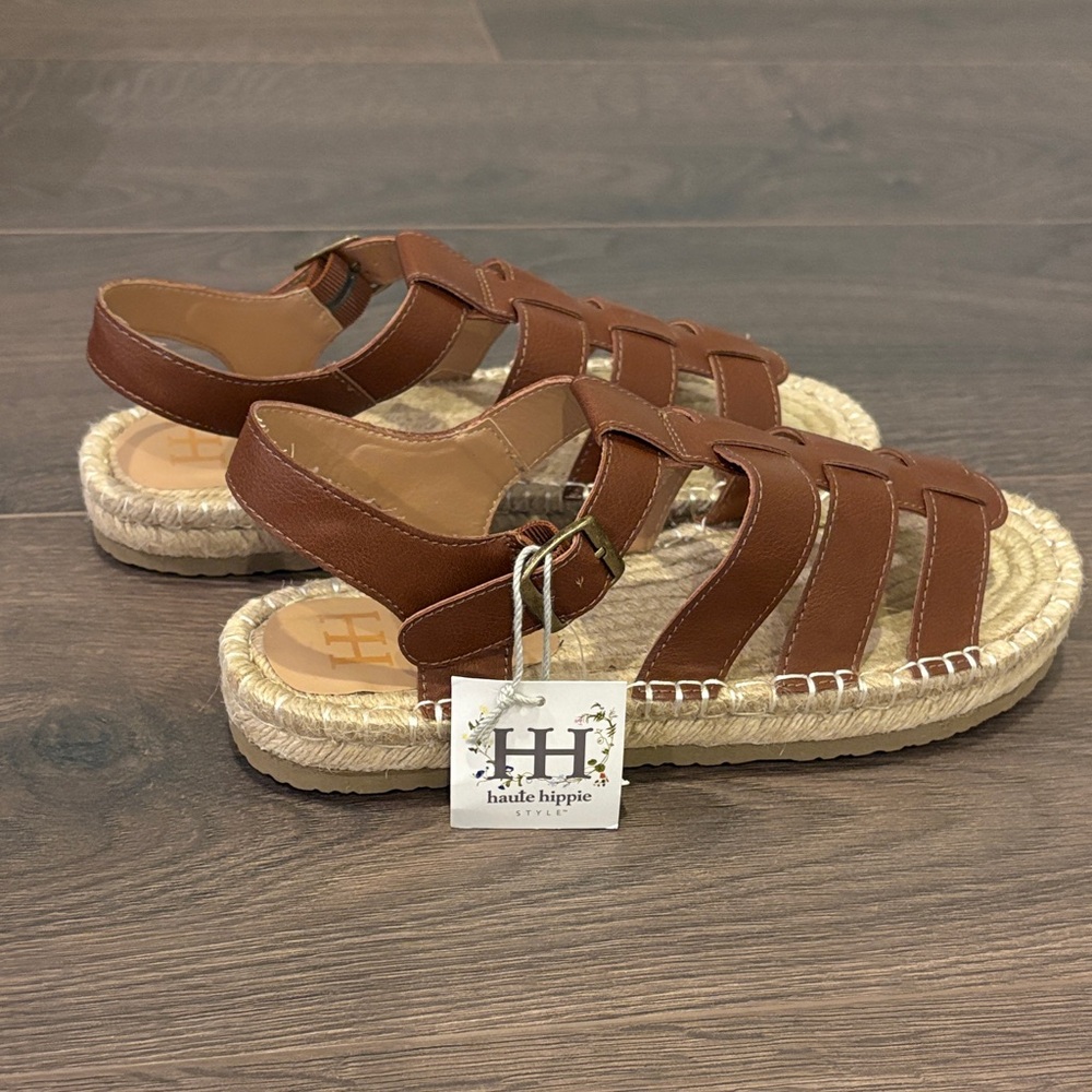 NWT 💕 Haute Hippie Brown / Tan Strappy flat boho espadrilles Sandals - 8.5 - Picture 5 of 9